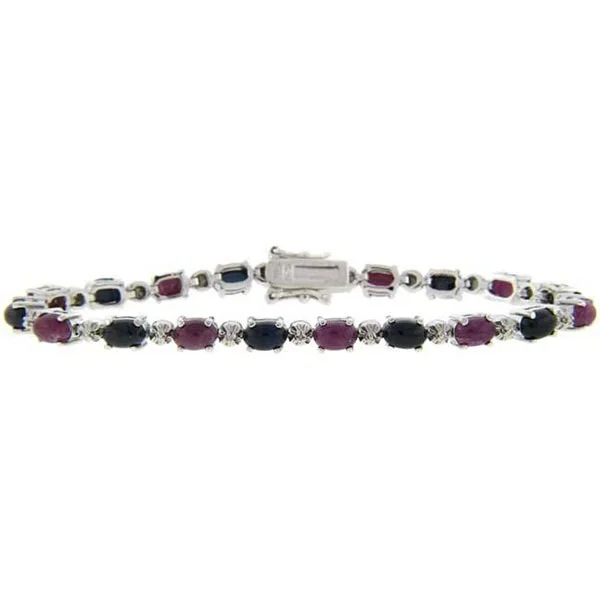 Designer bracelets with gemstones-Dolce Giavonna Sterling Silver Sapphire, Ruby and Diamond Accent Bracelet