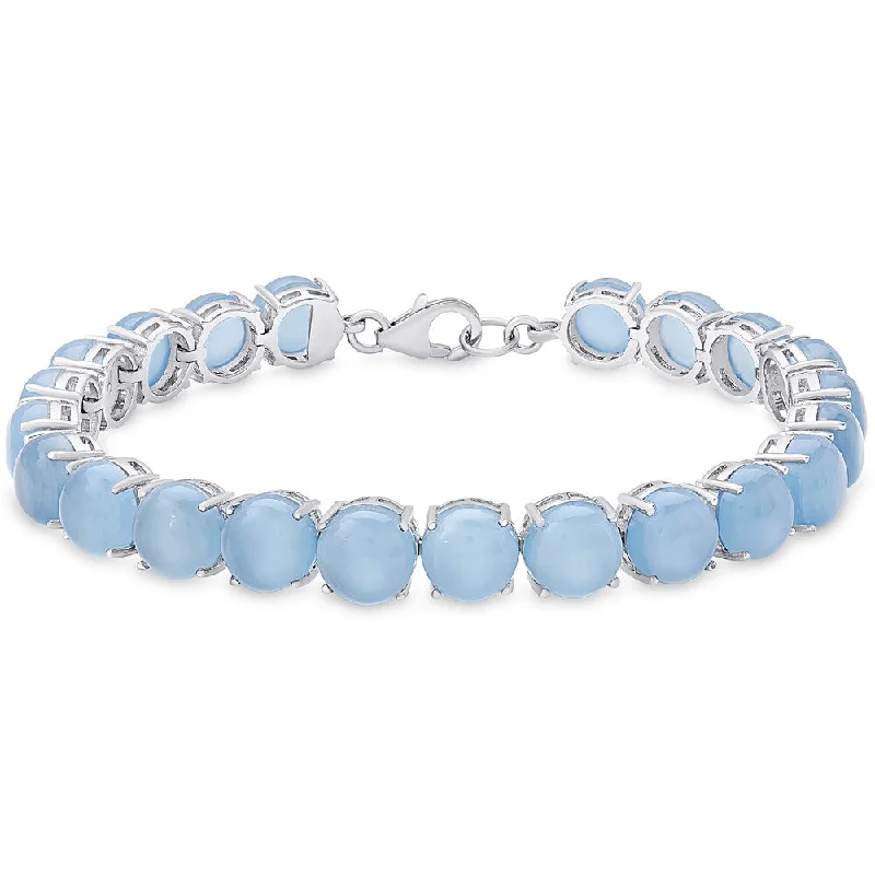 Simple silver bracelets for men-Dolce Giavonna Sterling Silver Sea Blue Chalcedony Bracelet