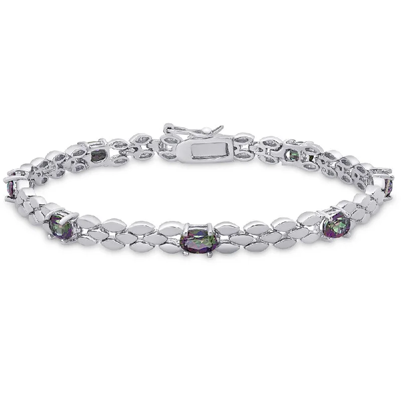 Silver cuff bracelets for women-Dolce Giavonna Sterling Silver Simulated Mystic Topaz Bracelet