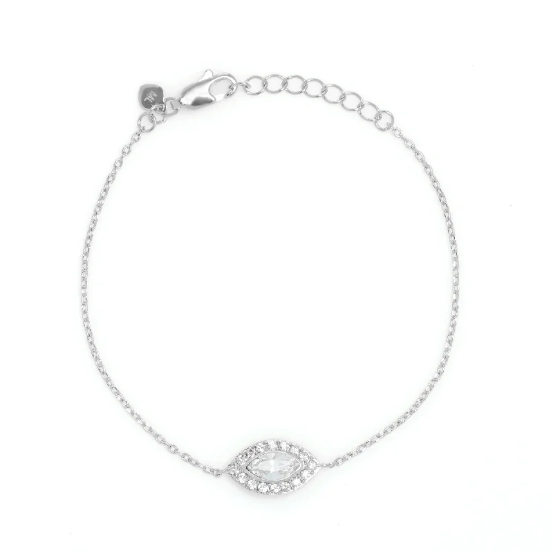 Women’s gold bracelets with diamonds-Evil Eye Bracelet in Rhodium Crystal