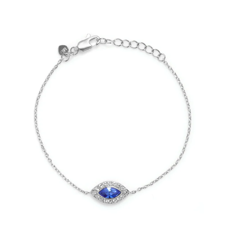 Custom silver bracelets for gifts-Evil Eye Bracelet in Rhodium with Sapphire