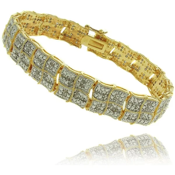 Adjustable beaded bracelets for men-Finesque 18k Gold Overlay 2ct TDW Diamond Square Wave Bracelet