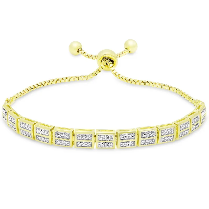 Simple tennis bracelets for women-Finesque Gold Ovelay Diamond Accent Adjustable Bar Design Slider Bracelet