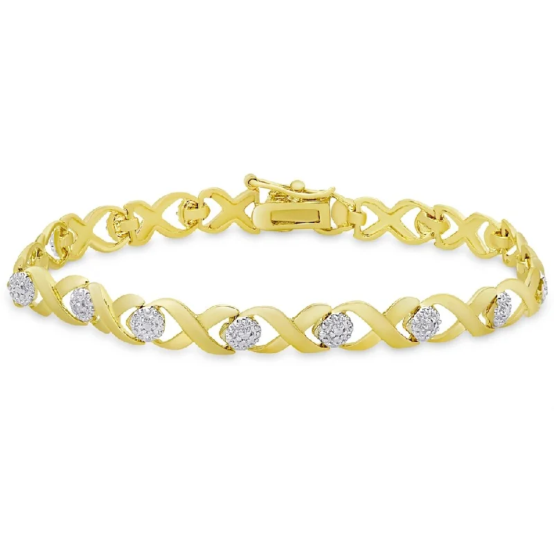 Simple gold charm bracelets-Finesque Gold over Silver Diamond Accent 'XO' Bracelet