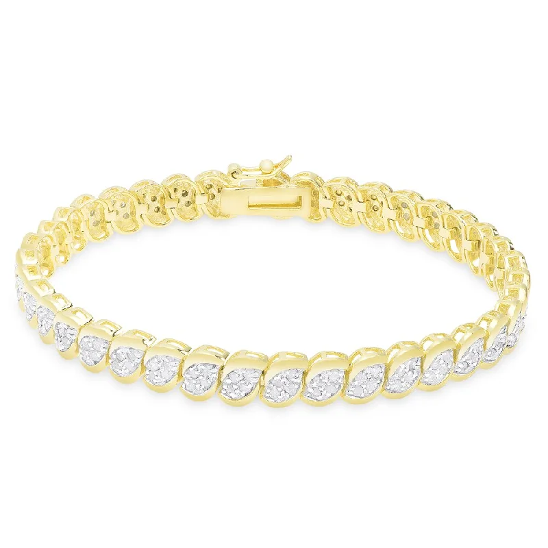 Unique gold bracelets for women-Finesque Gold Over Silver or Sterling Silver 2 ct TDW Diamond Bracelet