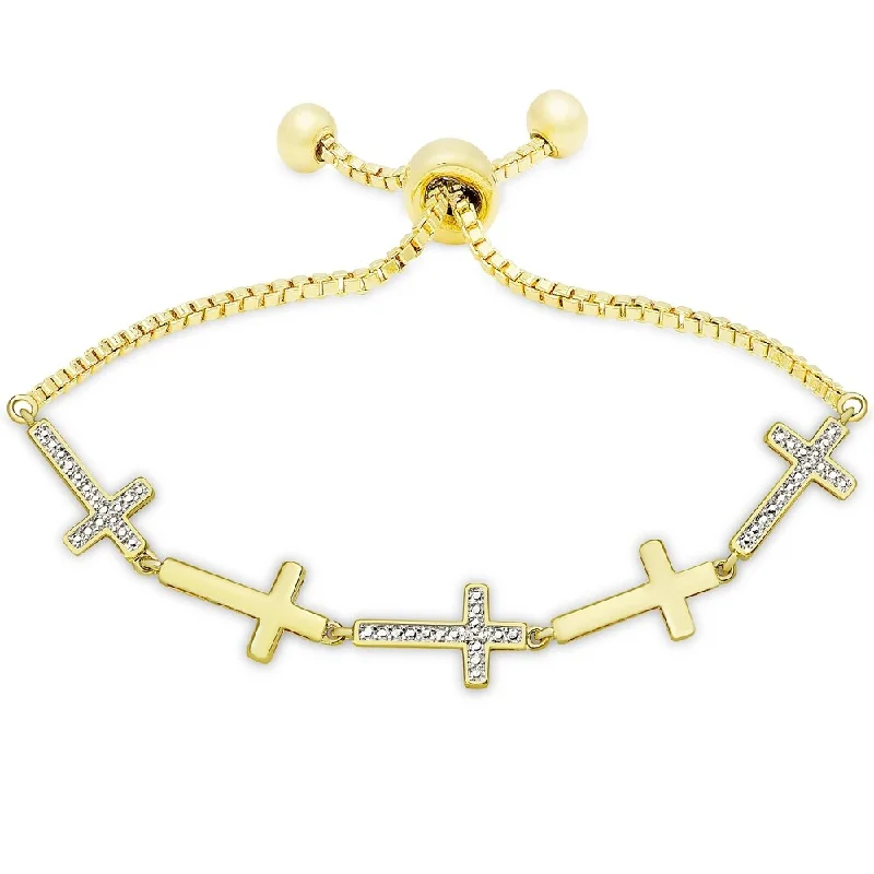 Simple men’s gold bracelets for daily wear-Finesque Gold Overlay Diamond Accent Cross Adjustable Bracelet