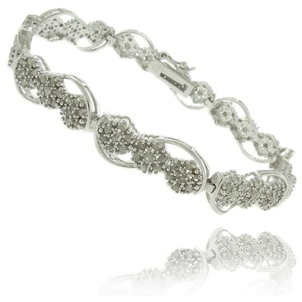 Personalized charm bracelets for her-Finesque Silverplated 2ct TDW Diamond Flower Link Bracelet