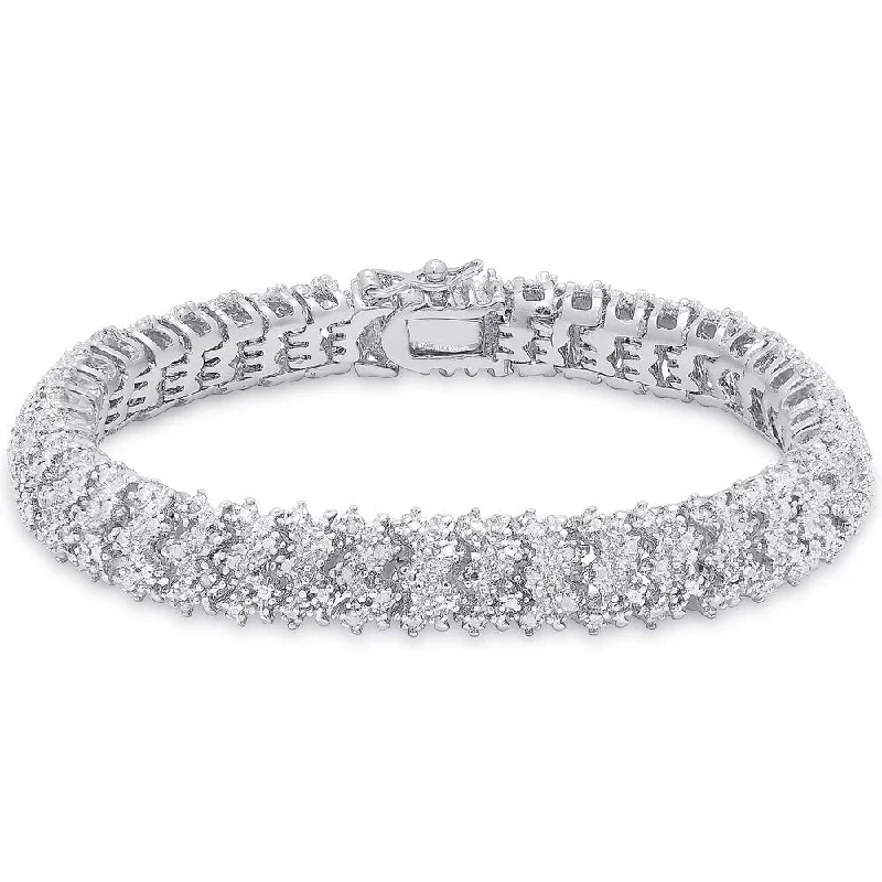 Men’s cuff bracelets with diamonds-Finesque Sterling Silver 1ct TDW Diamond Cluster Bracelet