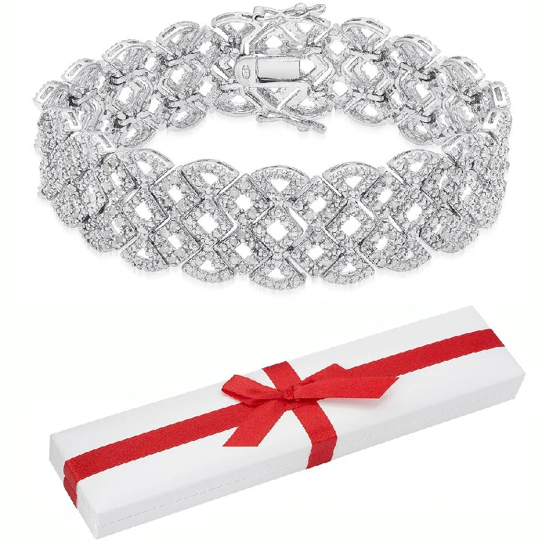 Personalized leather bracelets for men-Finesque Sterling Silver 2ct TDW Diamond Lattice Bracelet with Red Bow Gift Box