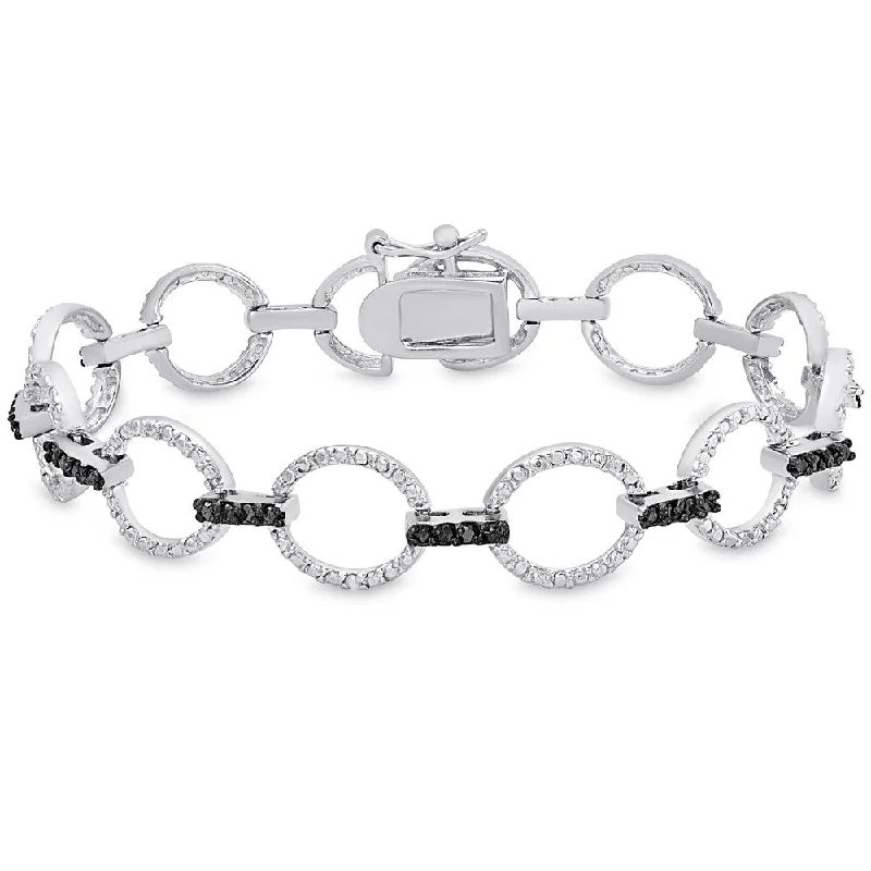 Unique charm bracelets for women-Finesque Sterling Silver ct TW Black and White Diamond Circle Link Bracelet (I-J, I2-I3)