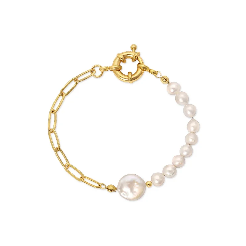 Simple gold bracelets for everyday wear-Link Chain Pearl Bracelet