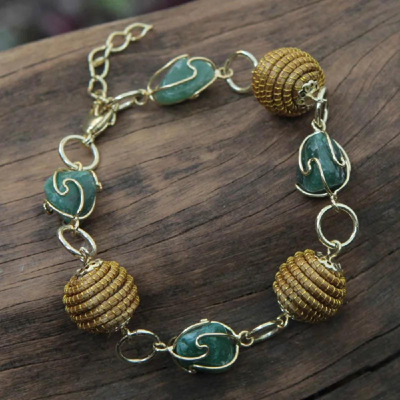 Wedding bracelets for brides-Gold Overlay 'All Aglow in Green' Agate Bracelet (Brazil)