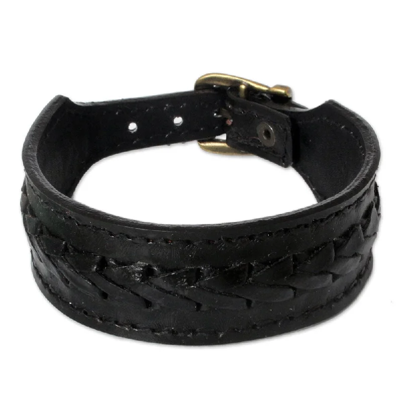 Unique gold bracelets for women-Handmade Men's Leather 'Thai Night' Bracelet (Thailand)