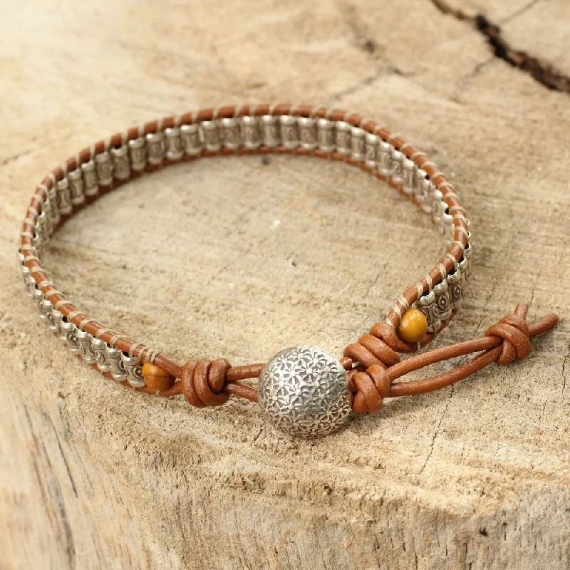 Silver bracelets for girls with charms-Handmade Silver Leather Silver 'Ethnic Chic' Jasper Bracelet (Thailand)