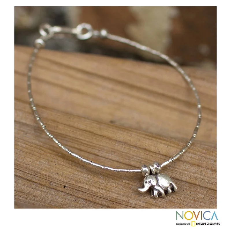 Personalized silver bangles for brides-Handmade Silver 'Moonlit Elephant' Charm Bracelet (Thailand)