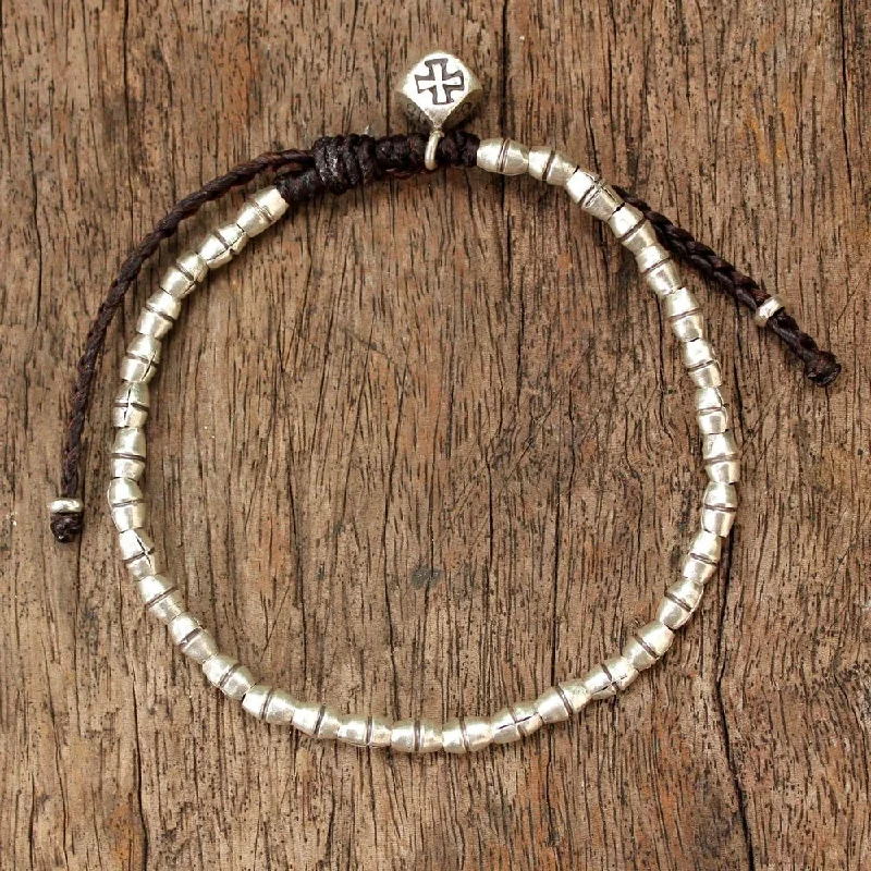 Personalized bracelets with initials-Handmade Sterling Silver 'Hill Tribe Cross' Bracelet (Thailand)