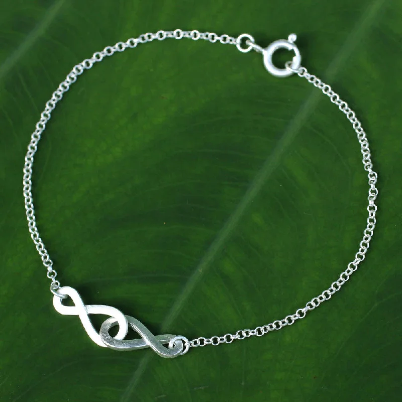 Personalized leather bangles for her-Handmade Sterling Silver 'Into Infinity' Bracelet (Thailand)