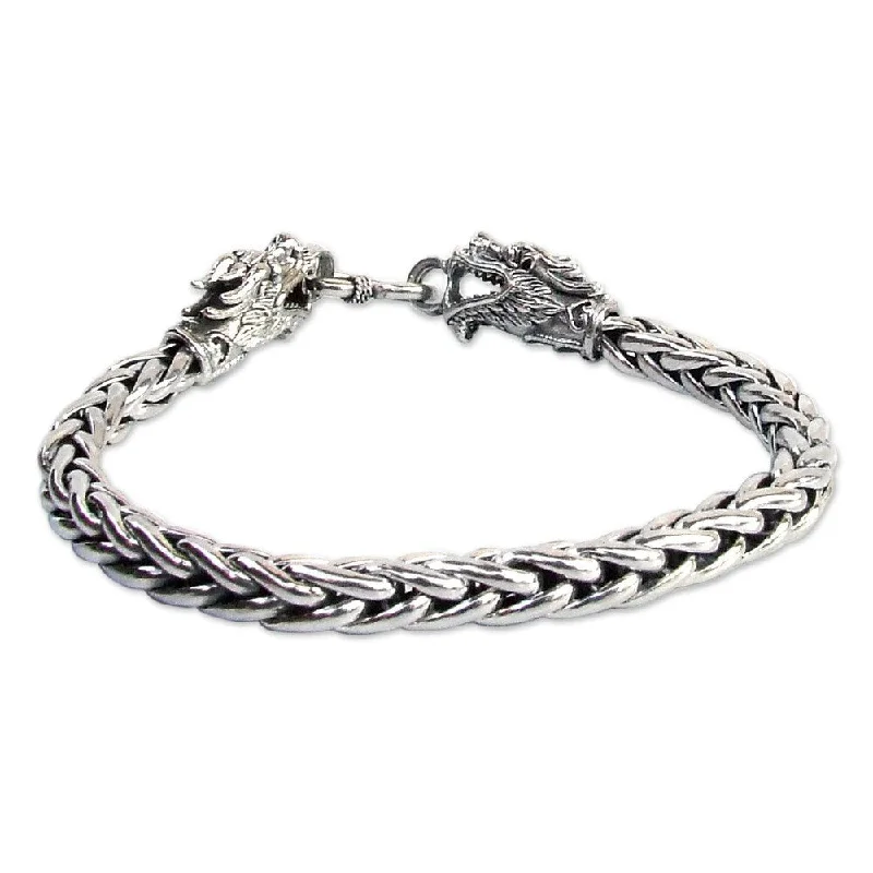 Designer gold bracelets for women-Handmade Sterling Silver Loyal Dragon Braided Style Bracelet (Thailand)