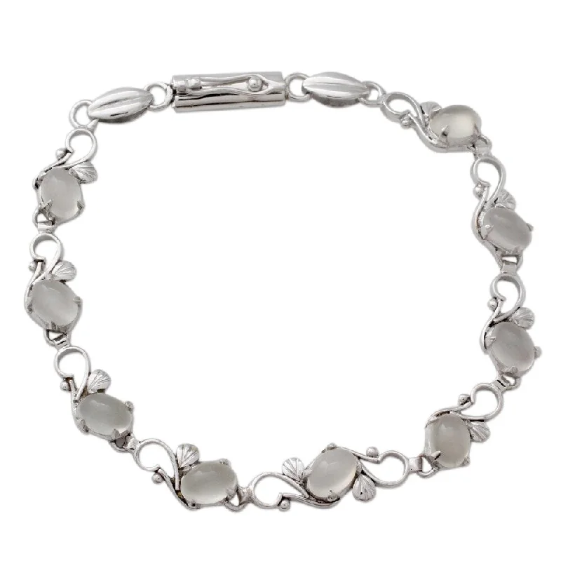 Custom message bracelets for gifts-Handmade Sterling Silver 'Moonlit Dreams' Moonstone Bracelet (India)