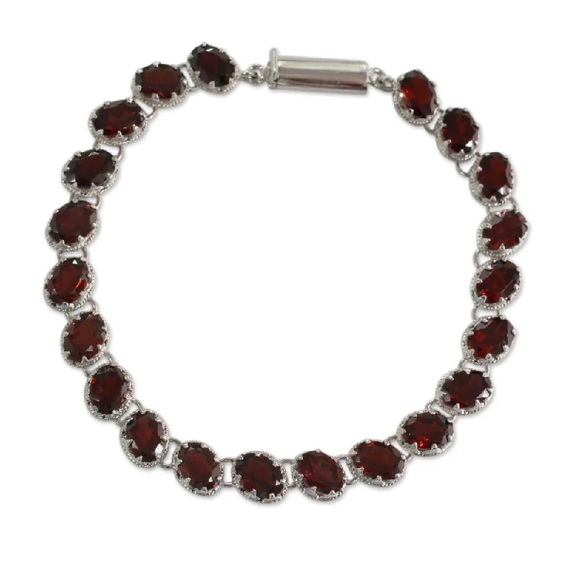 Handmade bracelets for women-Handmade Sterling Silver Scarlet Radiance Garnet Bracelet (India)