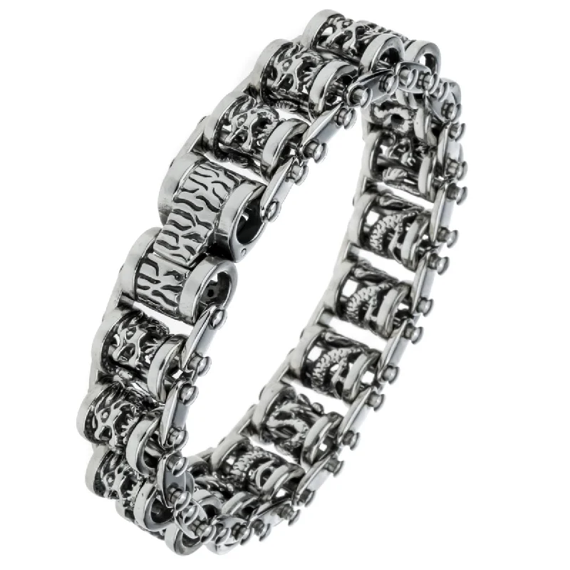 Unique charm bracelets for women-Stainless Steel Spinning Dragon Cylinder Bracelet