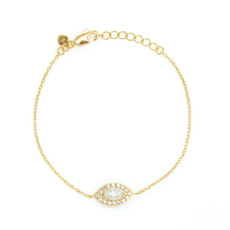 Gold bangles for weddings-Evil Eye Bracelet in Gold Crystal