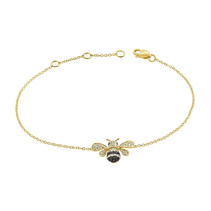 Silver bracelets with gemstones for women-Joelle Diamond Bumble Bee Bracelet 14K Gold - Bracelet Gift