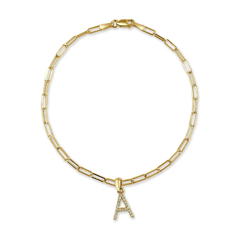 Designer bracelets with gemstones-Joelle Diamond Initial Letter A-Z Bracelet Paperclip 14K Gold 7" Chain 1/10 TDW Bracelet