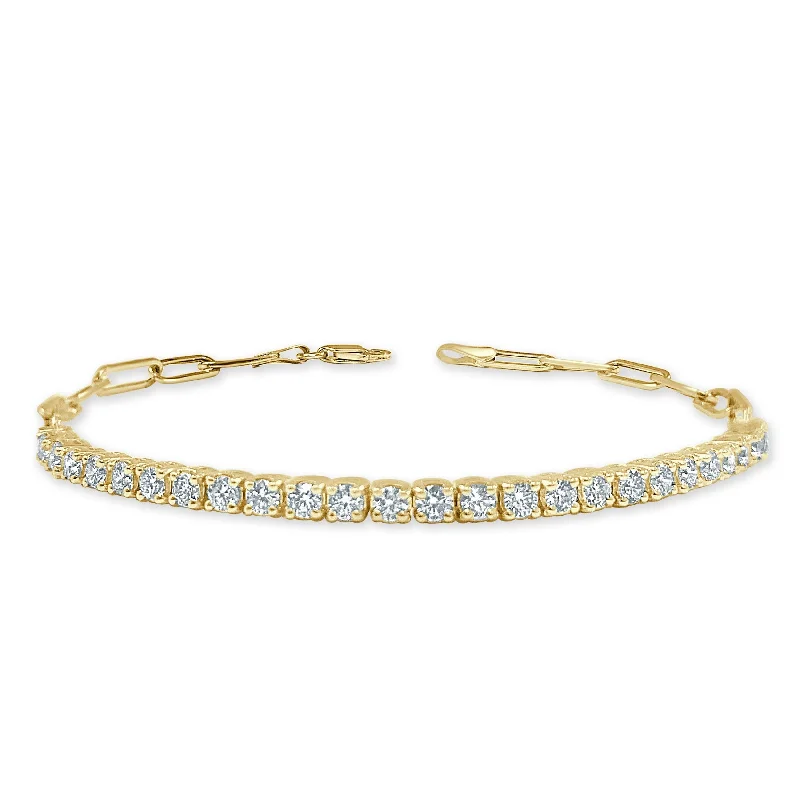 Custom gemstone bracelets for women-Joelle Diamond Paper Clip Link Bracelet 14K Yellow Gold 1 CT TDW