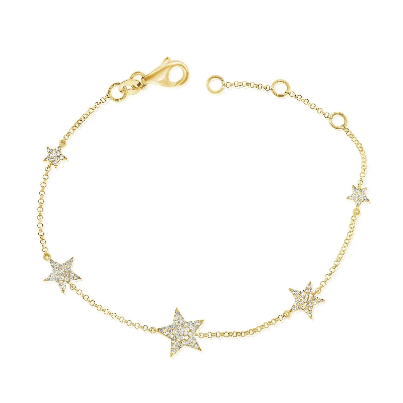 Adjustable bracelets for women-Joelle Diamond Pave Star Station Bracelet 14K Gold