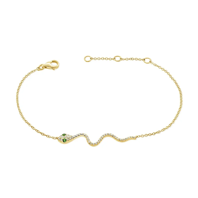 Women’s bangles with engraving-Joelle Diamond Snake Chain Bracelet Green Tsavorite 14K Gold