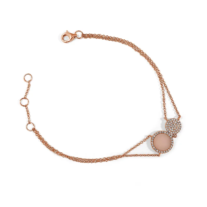 Fashion bracelets for casual wear-Joelle Disc Bracelet 1/5 ct Diamond & Pink Mother of Pearl 14K Rose Gold