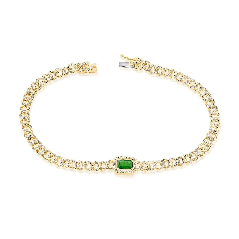 Silver bracelets for girls with charms-Joelle Emerald & Diamond Tennis Bracelet 14K Yellow Gold 7 inches