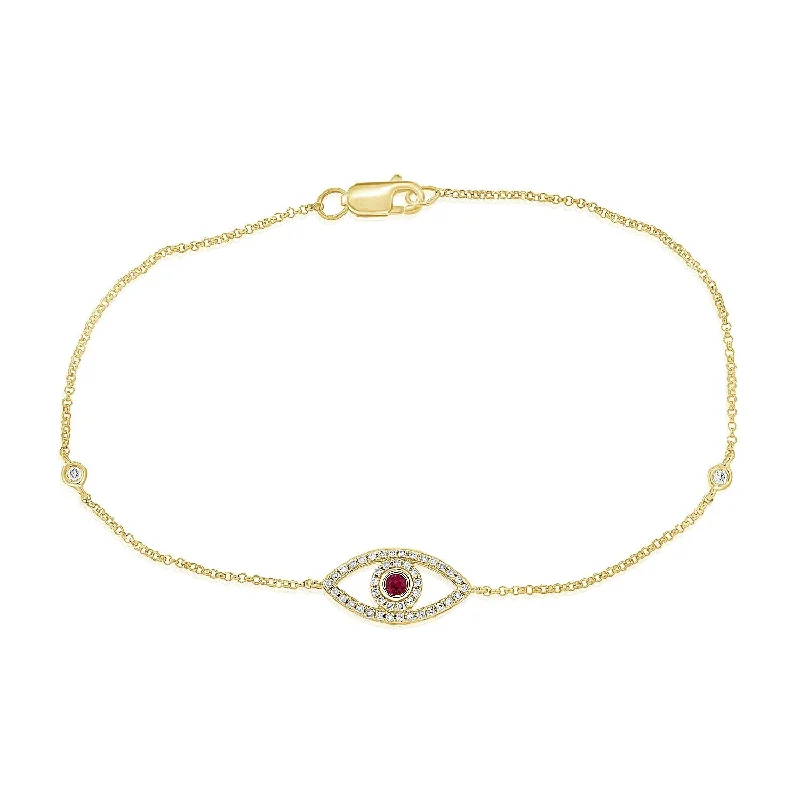 Unique men’s bracelets with charms-Joelle Evil Eye Bracelet Diamond & Ruby 14K Yellow Gold 0.15 ct