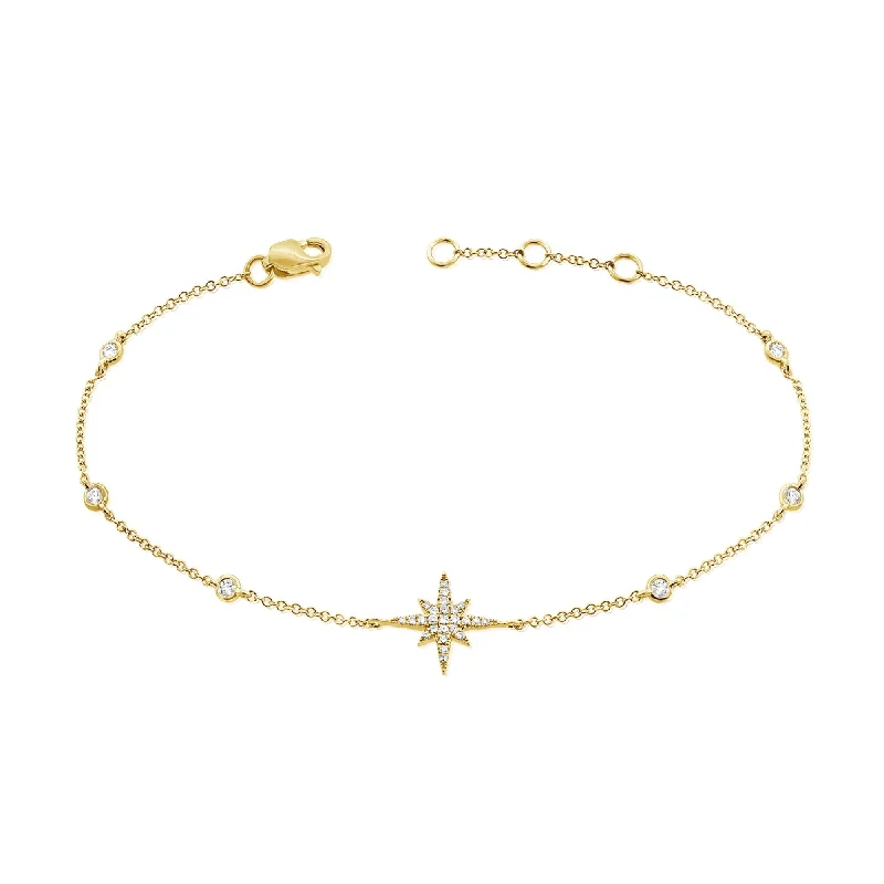 Custom initial bracelets for women-Joelle Joelle Diamond Pave Star Station Bracelet 14K Gold