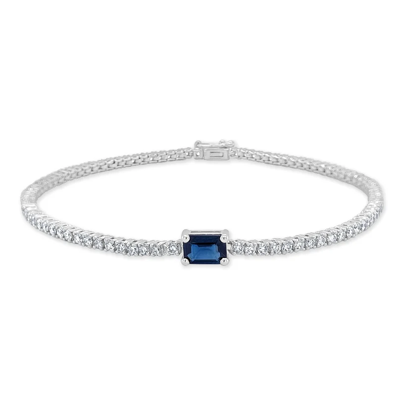 Women’s cuff bracelets with diamonds-Joelle Sapphire & Diamond Tennis Bracelet 14K Gold 7 inches