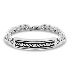 Silver cuff bangles for women-Montana Silversmiths Western Gates Barbed ID Bracelet