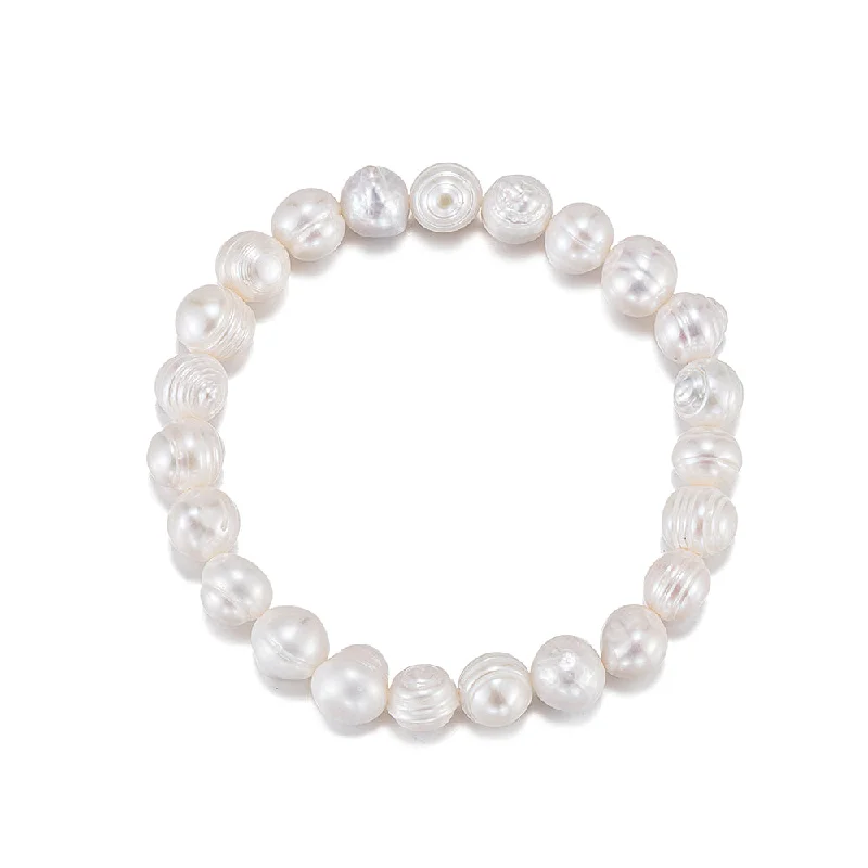 Custom engraved bangles for women-Natural Pearl Thick Set Bracelet