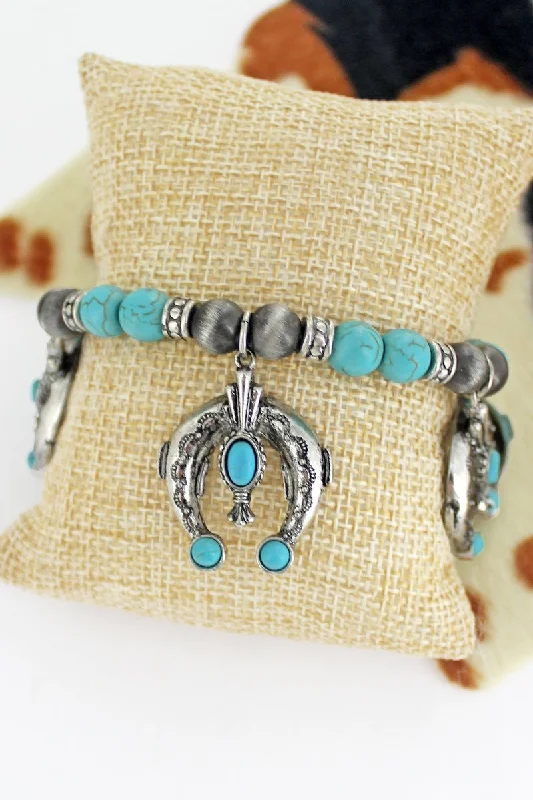 Custom engraved bracelets for gifts-Naja Silver Pearl and Turquoise Beaded Charm Bracelet