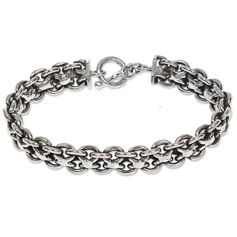 Sterling silver bracelets for men-NOVICA Ancient History, Men's sterling silver link bracelet