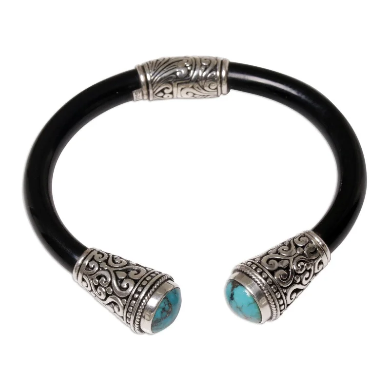 Custom name bangles for her-NOVICA Beauty of Bali, Turquoise cuff bracelet