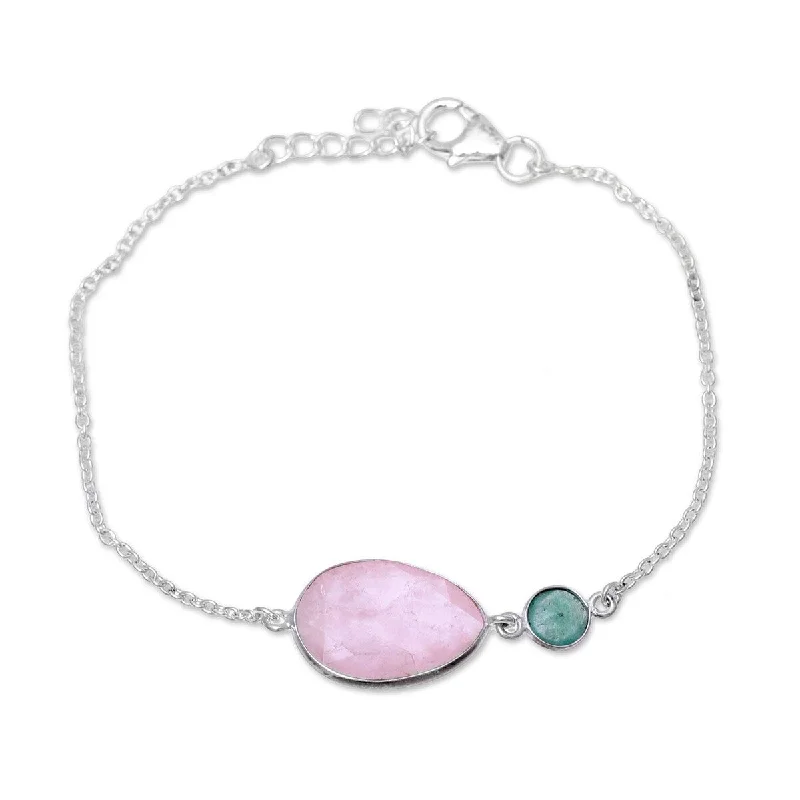 Personalized bracelets with initials-NOVICA Crystal Shimmer, Rose quartz and aventurine pendant bracelet