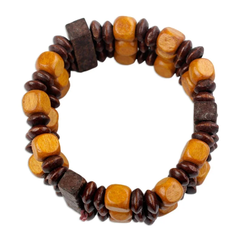 Minimalist bracelets for women-NOVICA Forest Beauty, Wood beaded stretch bracelet