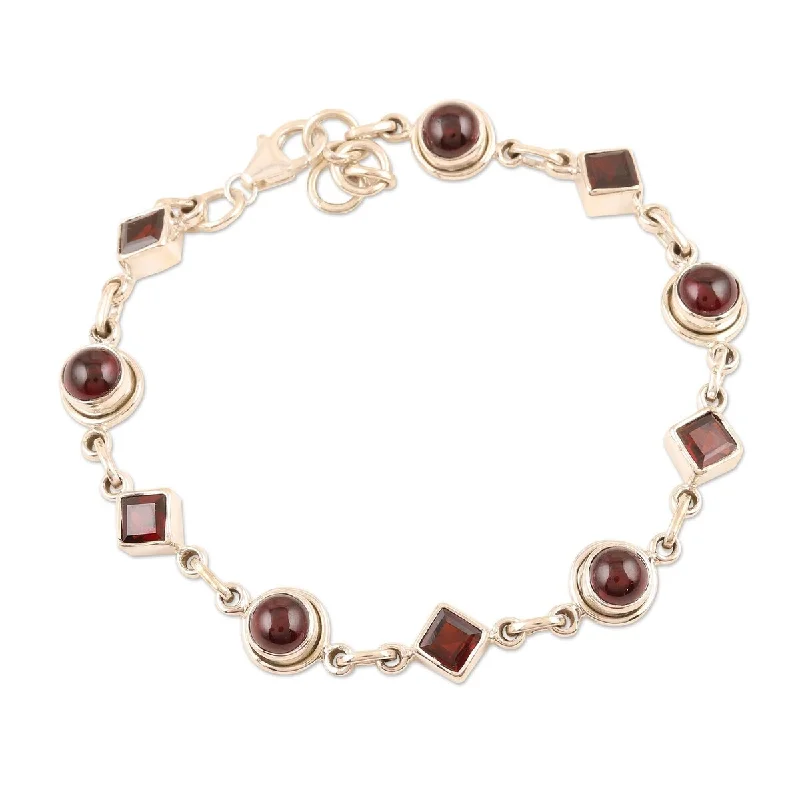 Trendy gold bracelets for women-NOVICA Geometry in Red, Garnet link bracelet