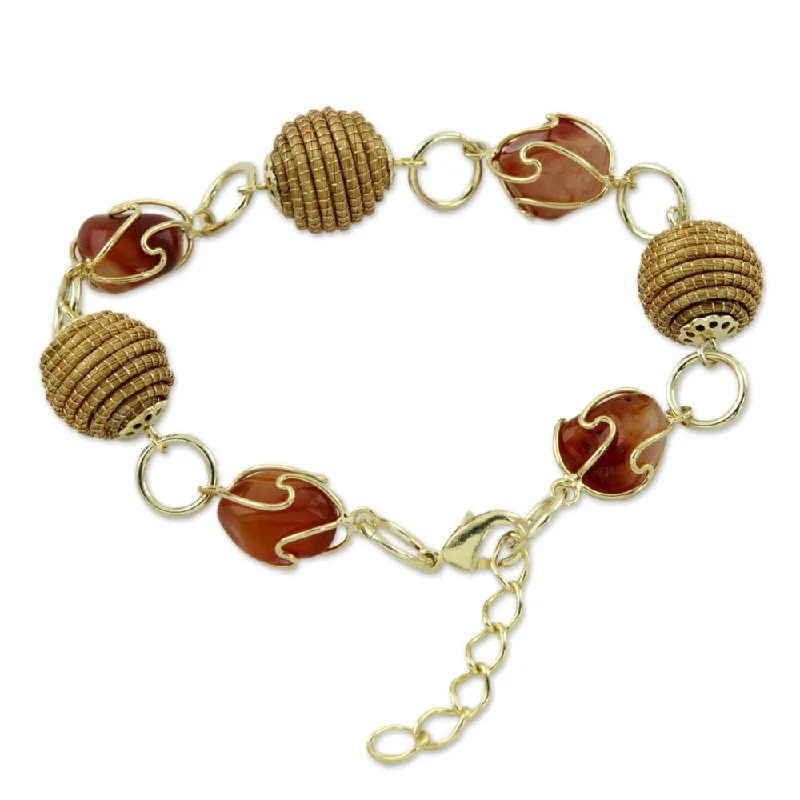 Silver bracelets for girls with charms-NOVICA Gold Overlay 'All Aglow' Agate Bracelet (Brazil)