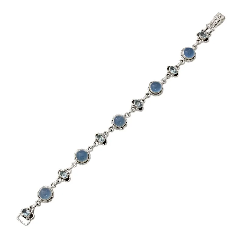 Fashion bracelets for casual wear-NOVICA Handmade Serene Azure Blue Topaz and Chalcedony Link Bracelet (India) - 7'6" x 9'6"