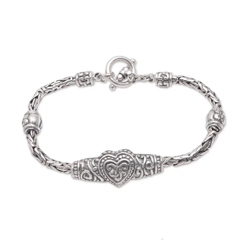 Men’s cuff bracelets with diamonds-NOVICA Heart Knot, Sterling silver pendant bracelet