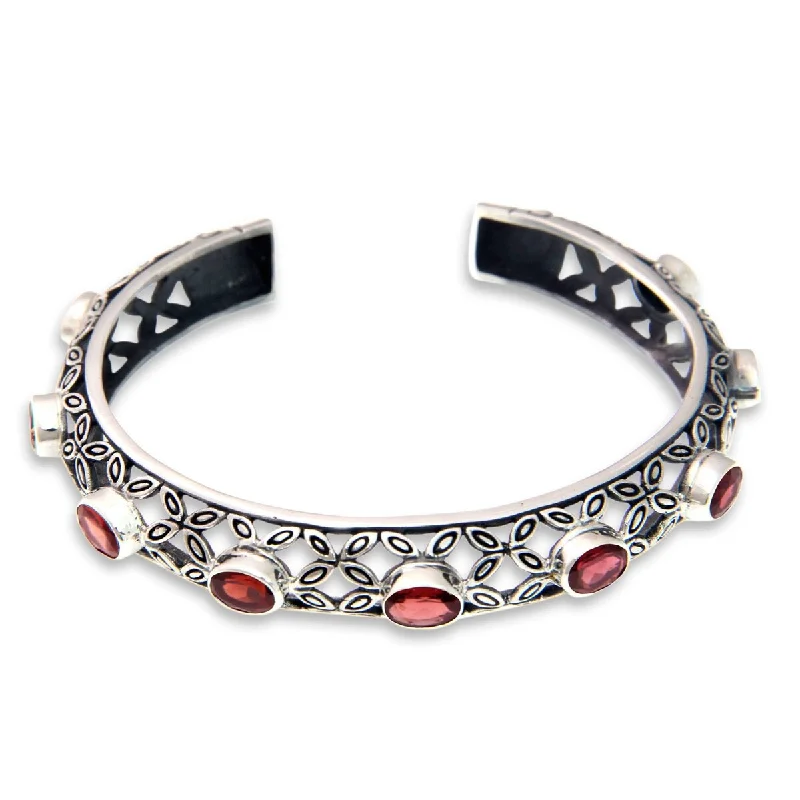 Custom birthstone bracelets for her-NOVICA Java Kawung, Garnet cuff bracelet