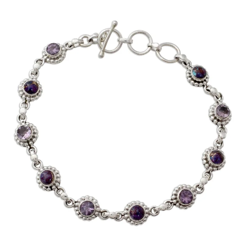 Women’s bangles with engraving-NOVICA Petite Flowers, Amethyst link bracelet