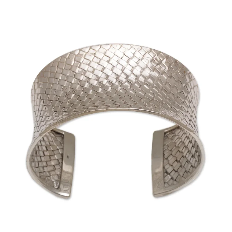 Luxury diamond bracelets for women-NOVICA Sterling Silver Cuff Bracelet, 'Circle of Joy' (Indonesia) - 7'6" x 9'6"